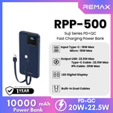 REMAX RPP-500 Suji Series 10000mAh PD+QC Fast Charging Power Bank(PD 20W+QC 22.5W) - Blue